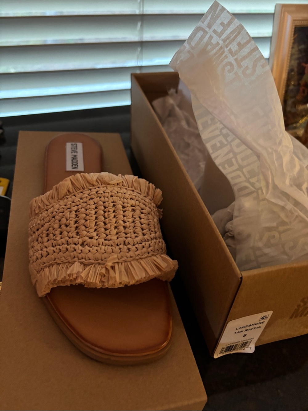 Steve Madden Tan Raffia Fringe Slide